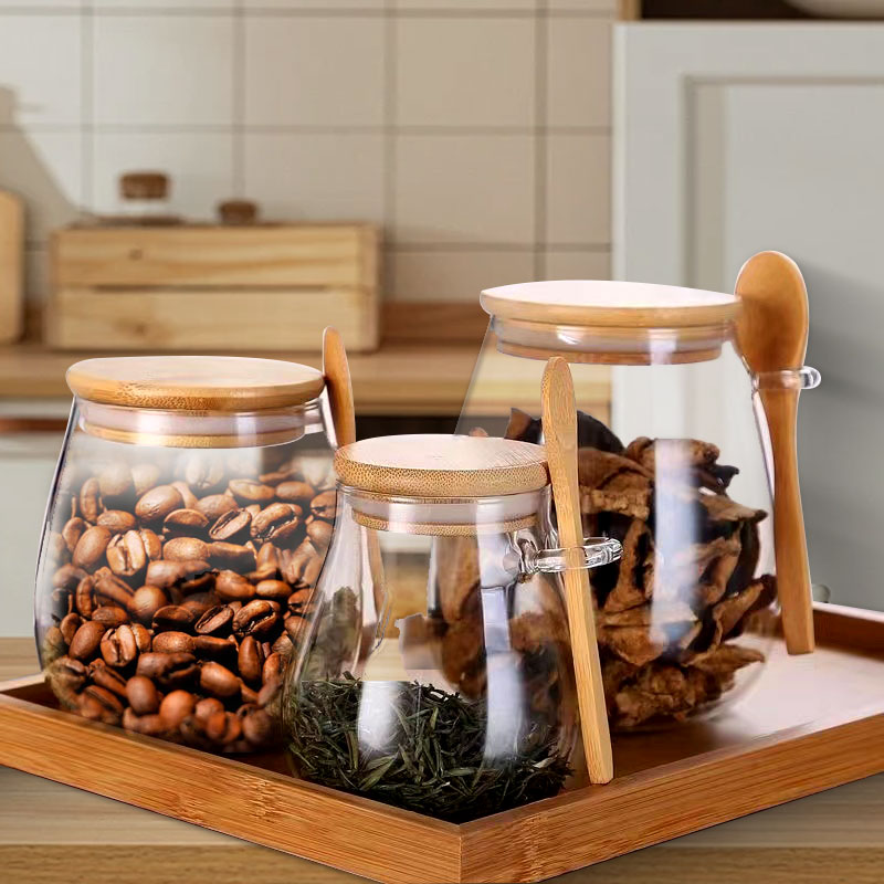 Coffee Tea Sugar Canisters - 34oz sealed glass jar with spoon