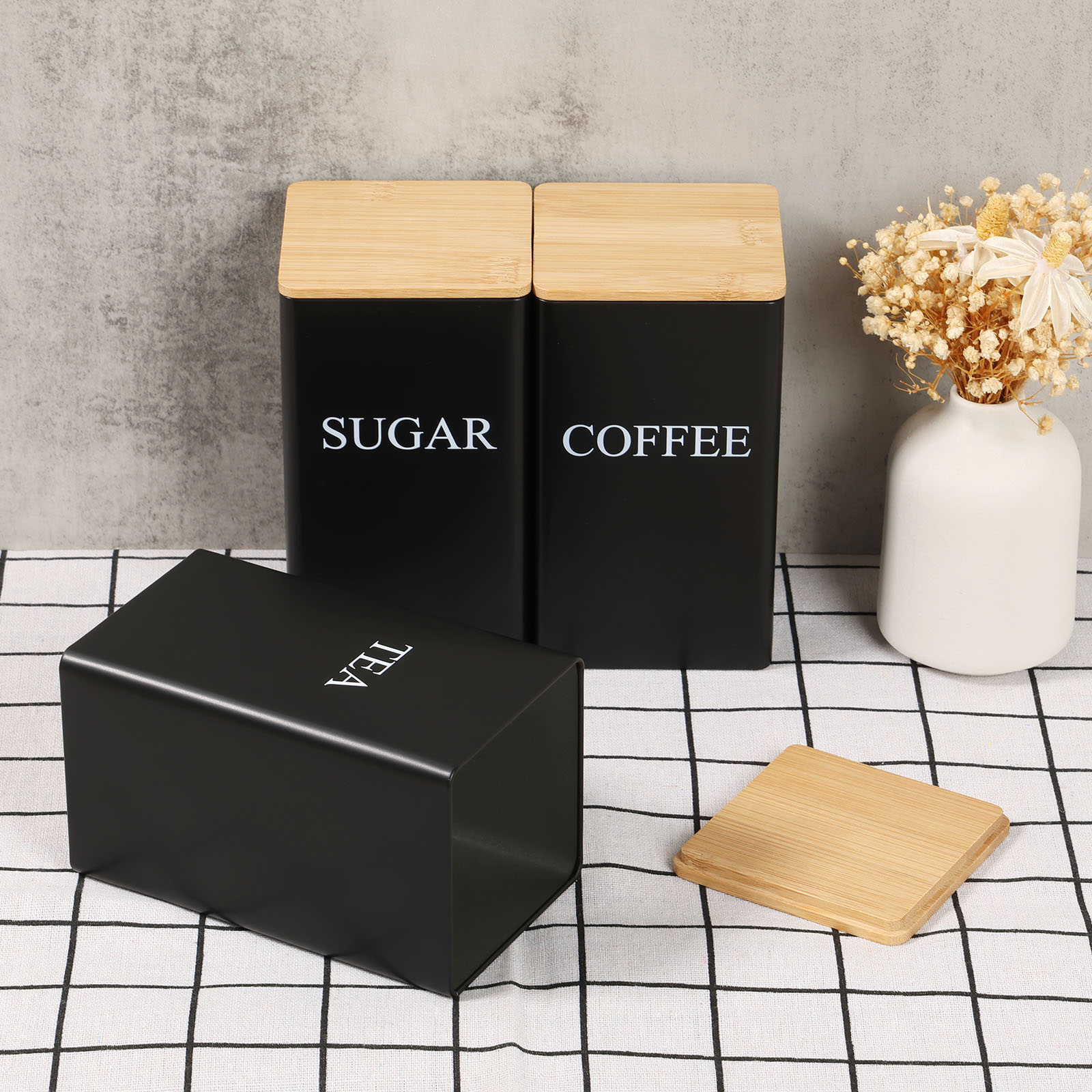 Coffee Tea Sugar Canisters - Coffee Bean Storage Jar Metal Coffee