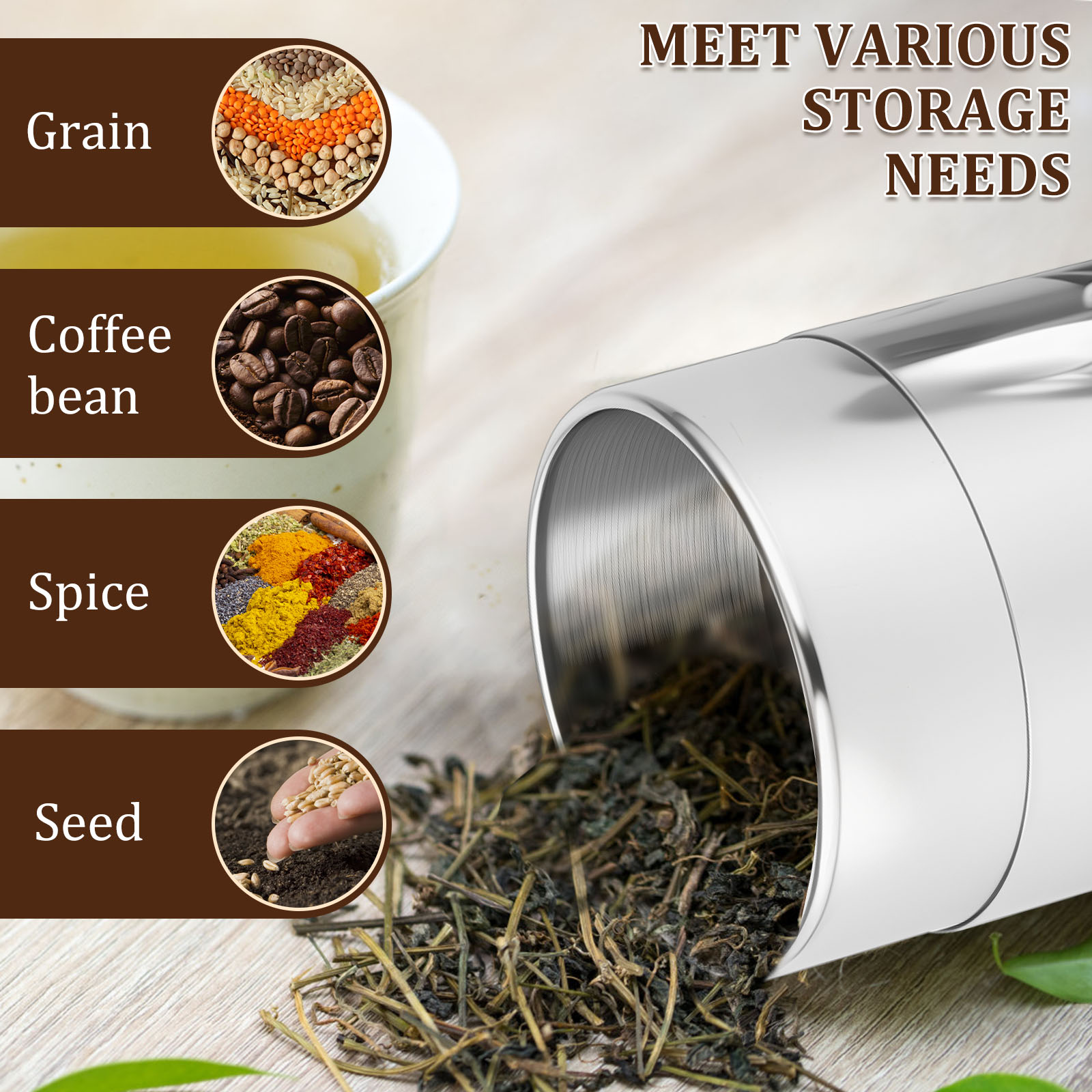 Stainless Steel Tea Leaf Tins  - огляд і ціна Coffee Tea Sugar Canisters