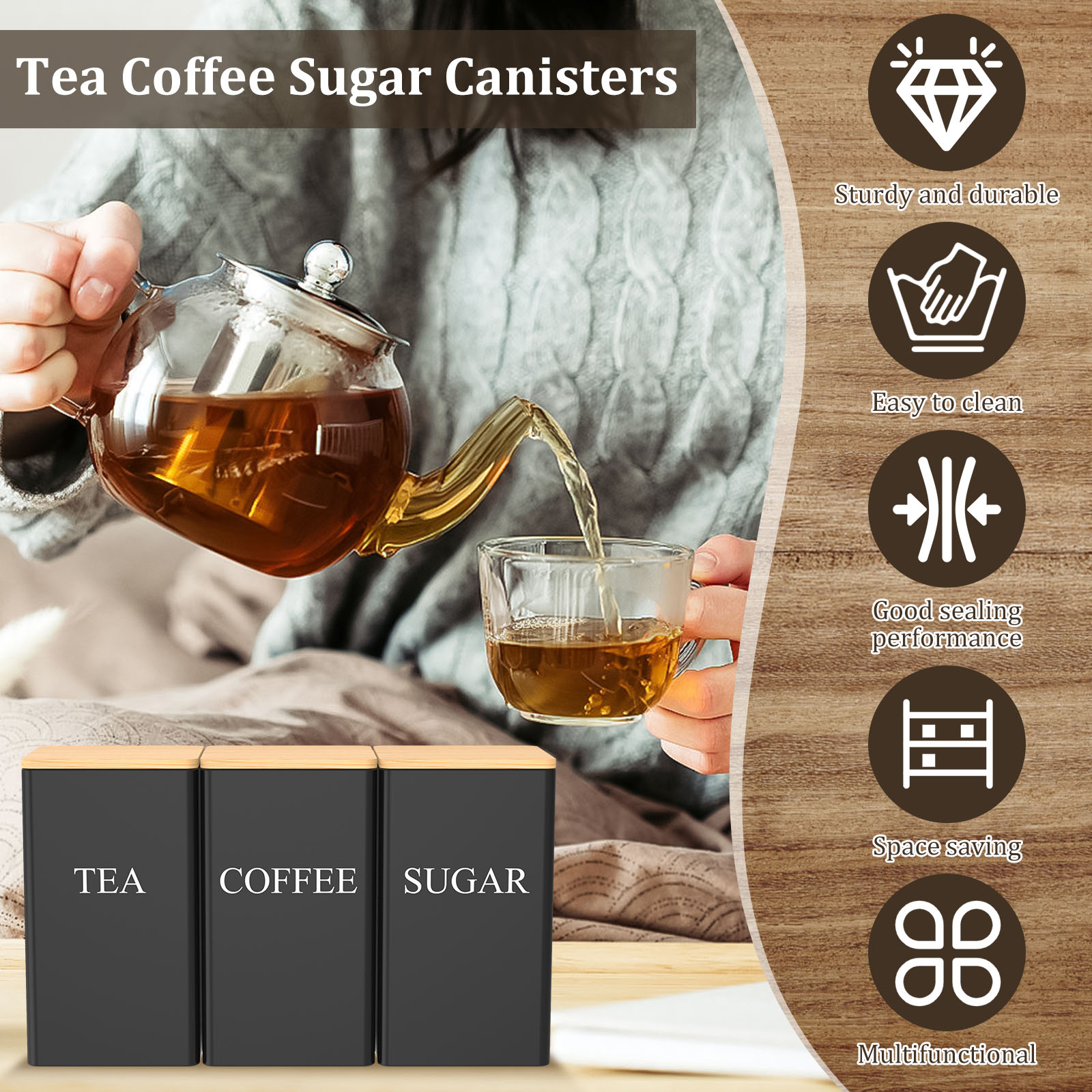 Coffee Bean Storage Jar Metal  - огляд і ціна Coffee Tea Sugar Canisters